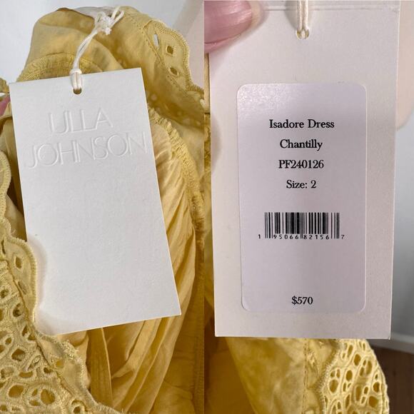 NWT Ulla Johnson Isadore Midi Dress Yellow Eyelet Preppy Beach Party Size 2 - Picture 10 of 16